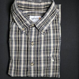 Carhartt Mens Large Tall Short Sleeve Button Shirt Plaid, Black & Yellow